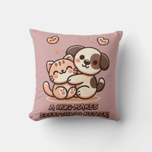 Cojín Decorativo Curte Puppy & Kitten Hug - Adorable Diseño Kawaii