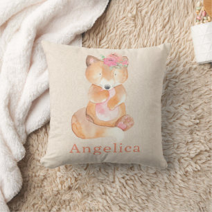 Cojín Decorativo Curte Watercolor Baby Fox Con Flores