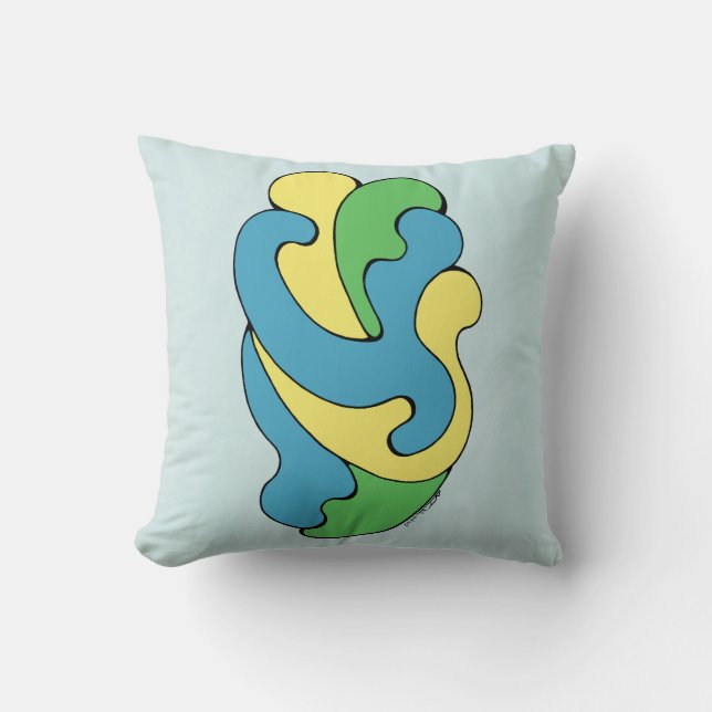 Cojín Decorativo Curvas de abrazo (amarillo, azul, verde) (Anverso)