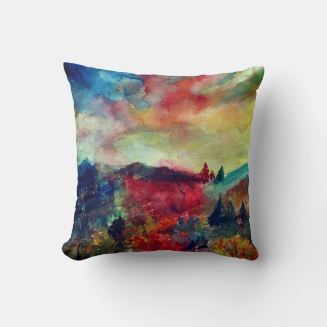 Cojín Decorativo Cushion artístico de acuarela de otoño (Anverso)