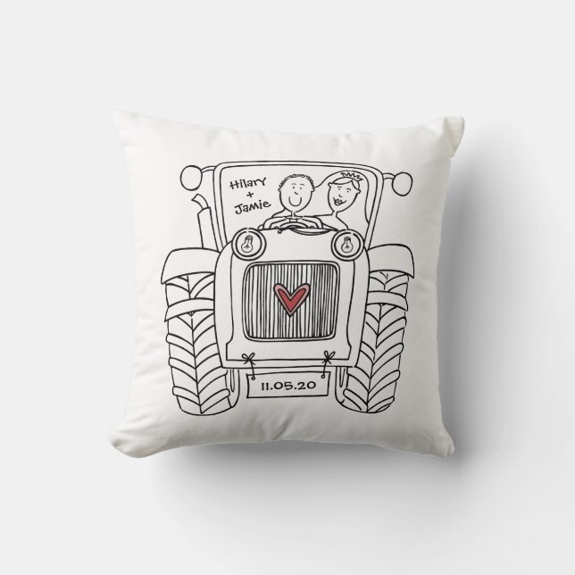 Cojín Decorativo Cushion Boda de granja de campo Tractor personaliz (Anverso)