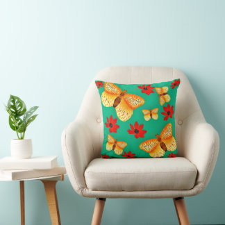 Cojín Decorativo Cushion con mariposas y flores rojas