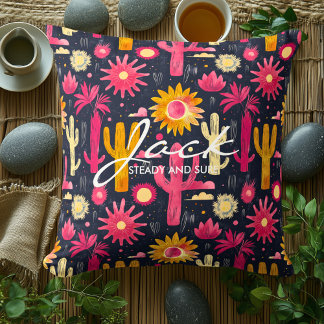 Cojín Decorativo Cushion con temática de cactus y colores vibrantes