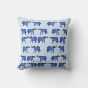 Cojín Decorativo Cushion de ánimo elefante, patrón de elefantes azu