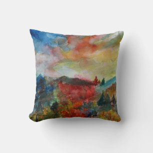 Cojín Decorativo Cushion de arte acuarela de paisajes otoñales