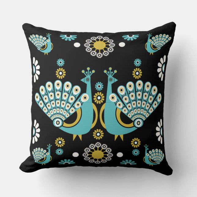 Cojín Decorativo Cushion de arte folclórico Peafowl Peacock (Anverso)