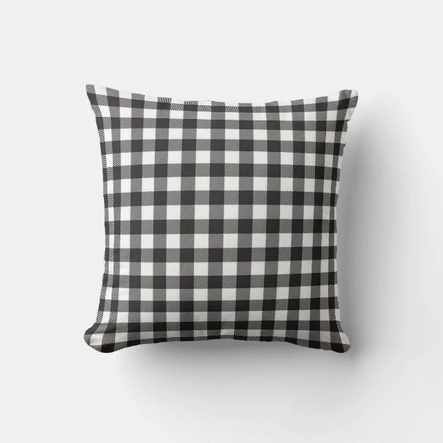 Cojín Decorativo Cushion de cuadros de búfalo en blanco y negro (Anverso)