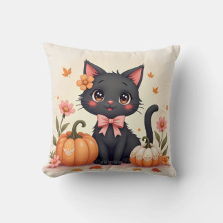 Cojín Decorativo Cushion de Halloween cortó gato negro con calabaza