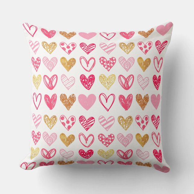 Cojín Decorativo Cushion de lanzamiento - Corazón rosa y dorado (Anverso)