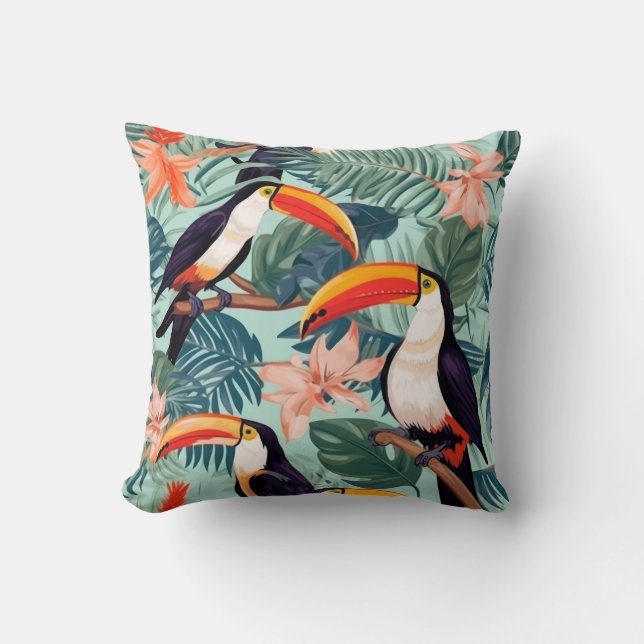 Cojín Decorativo Cushion de loro tropical (Anverso)
