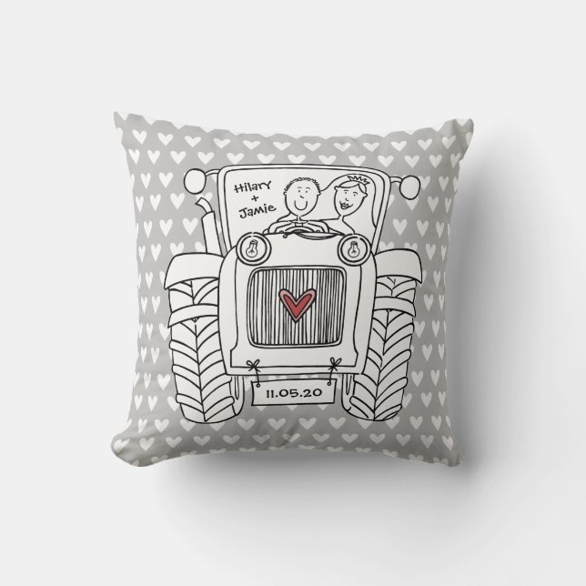 Cojín Decorativo Cushion de tractor de casamiento de campo personal (Anverso)