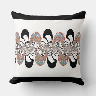 Cojín Decorativo Cushion Jimette naranja y diseño negro turquesa