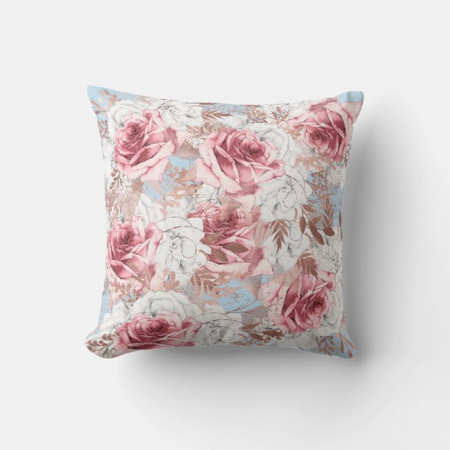 Cojín Decorativo Cushion LATERAL DOBLE DE ROSA AZUL DE bonito (Anverso)