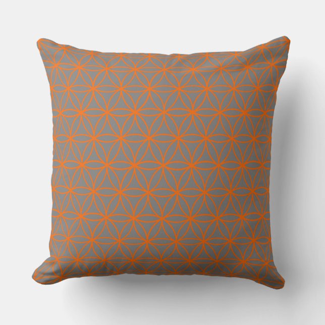 Cojín Decorativo Cushion, Lotus Flower Graphic en gris y Naranja (Anverso)