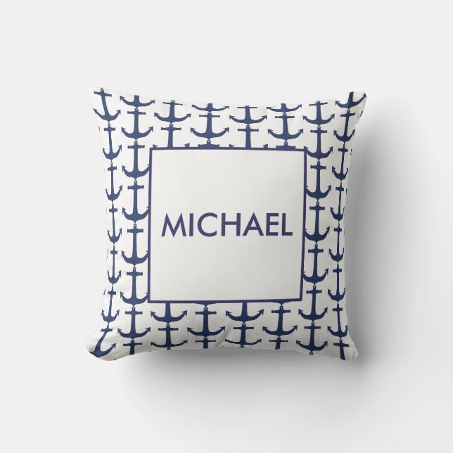 Cojín Decorativo Cushion Nautical Anchor de la Marina Personalizada (Anverso)