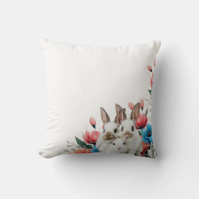 Cojín Decorativo cushion rabbit and flowers (Anverso)