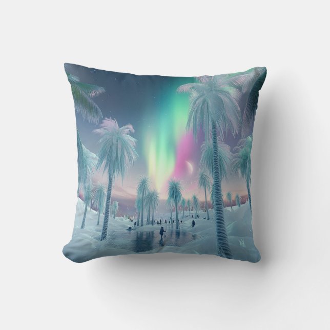 Cojín Decorativo Cushion with Northern Lights and Palm Trees - Drea (Anverso)