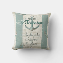 Cojín Decorativo Custom Anchor Sunshine & Sand Green Stripe Coastal
