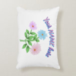 Cojín Decorativo Custom and personalized watercolor floral gift<br><div class="desc">A delicate, hand-painted digital watercolor illustration featuring a trio of ethereal wildflowers in soft shades of sky blue, misty purple, and blush pink. This botanical piece captures the fluid transparency of traditional watercolor with a modern, clean aesthetic. Perfect for cottagecore lovers, nursery decor, or anyone who appreciates the quiet beauty...</div>