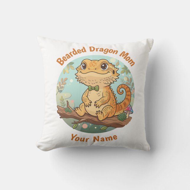 Cojín Decorativo Custom Bearded Dragon Mom Throw Pillow (Anverso)