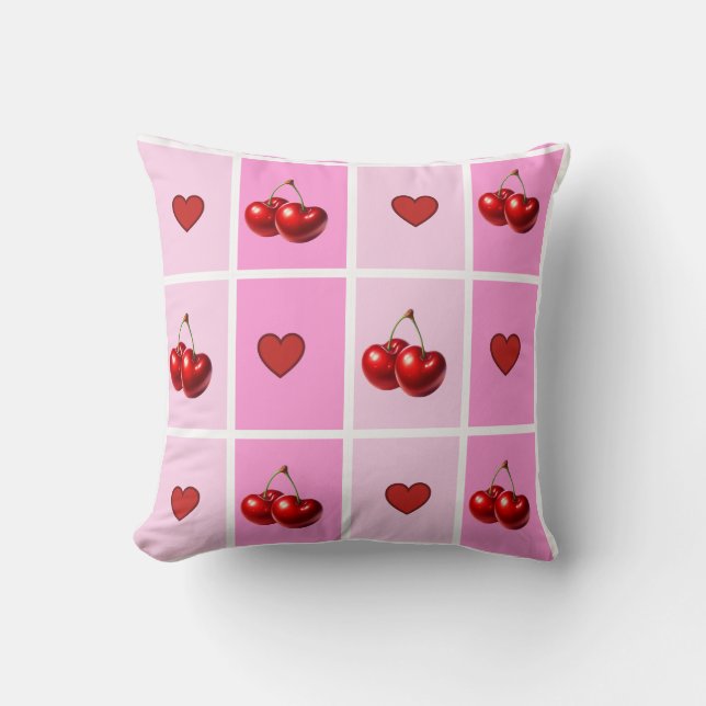 Cojín Decorativo Custom Cherry Heart Checkerboard Pattern (Anverso)