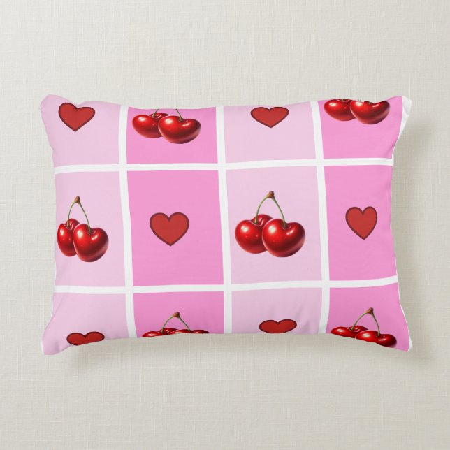 Cojín Decorativo Custom Cherry Heart Checkerboard Pattern (Anverso)