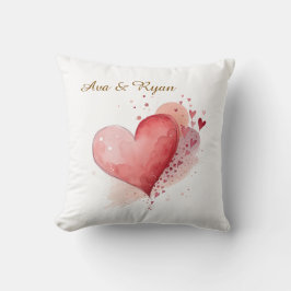 Cojín Decorativo Custom Couple Name Watercolour Hearts Pillow Cover