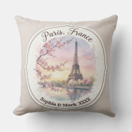 Cojín Decorativo Custom Couple's Paris & Cherry Blossom Keepsake