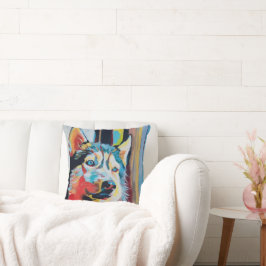 Cojín Decorativo Custom Dog Painting - Gift for Husky Lovers