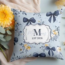 Cojín Decorativo Custom Elegant Blue Bow Floral Monogram