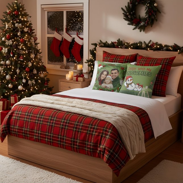 Cojín Decorativo Custom Family Photo Christmas Pillow | Snowman Bac (Subido por el creador)