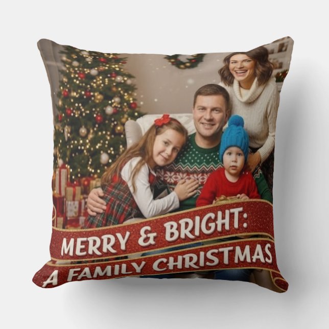 Cojín Decorativo Custom Family Photo Christmas Throw Pillow (Anverso)