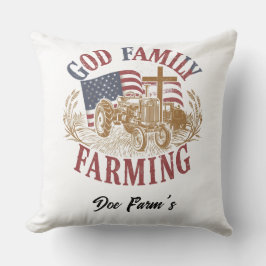 Cojín Decorativo Custom “God Family Farming” Farmhouse Pillow