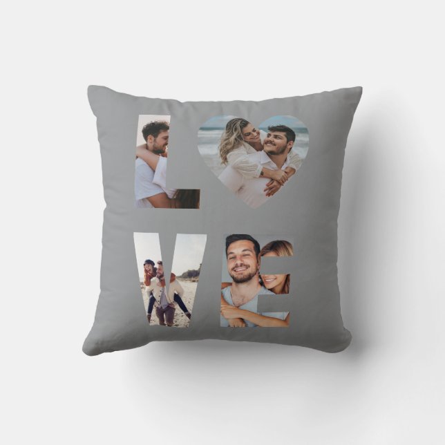 Cojín Decorativo Custom LOVE Photo Collage Grey (Reverso)