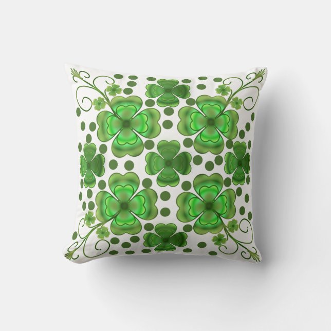 Cojín Decorativo Custom Metallic Green Clover & Swirl Pattern  (Anverso)
