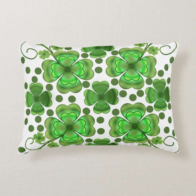 Cojín Decorativo Custom Metallic Green Clover & Swirl Pattern  (Anverso)