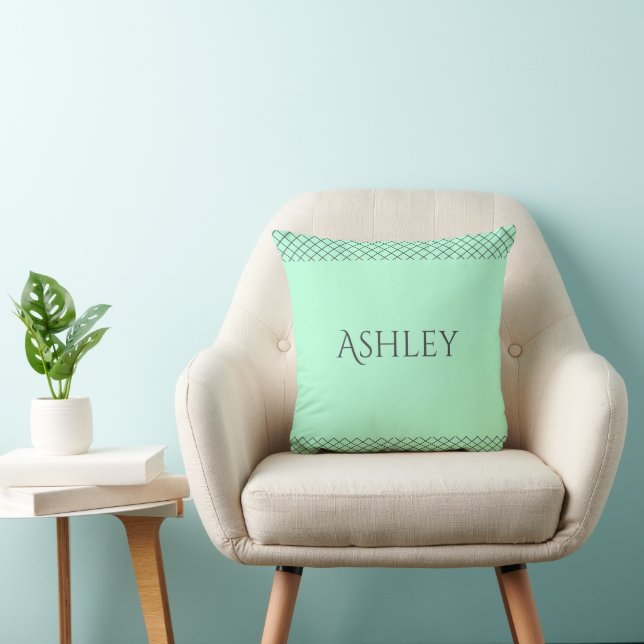 Cojín Decorativo Custom Mint Green Throw Pillow | Name & Initials (Silla)