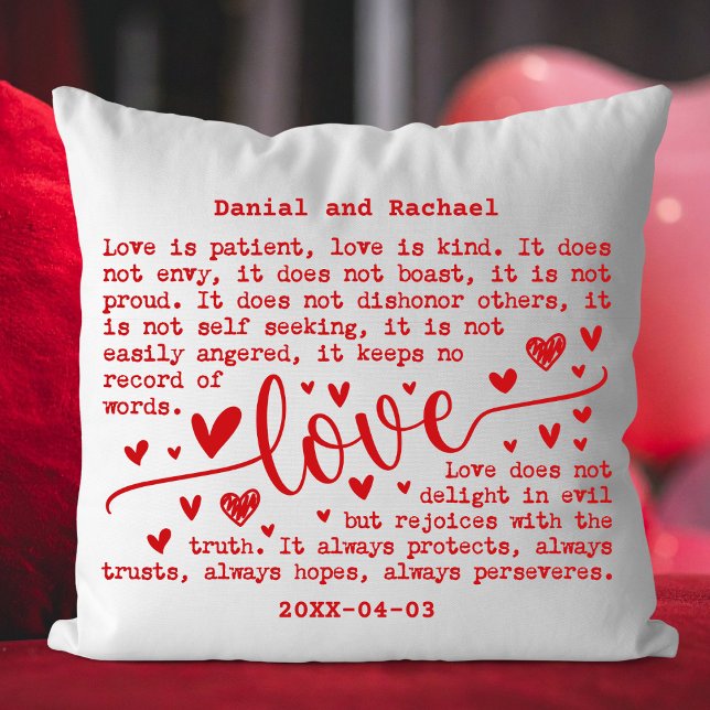 Cojín Decorativo Custom Modern Elegant Name & Date Couple Gift (Custom Valentine Love Pillow with Names & Date)