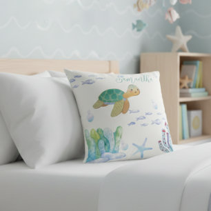 Cojín Decorativo Custom Name Sea Turtle Throw Pillow