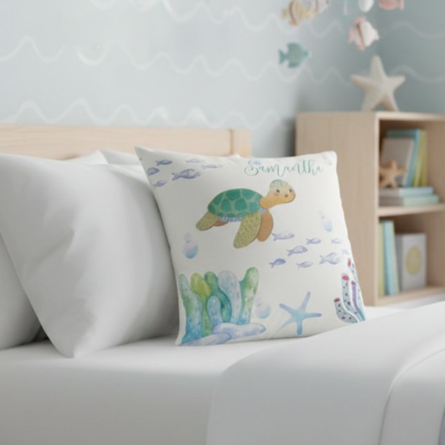 Cojín Decorativo Custom Name Sea Turtle Throw Pillow (Subido por el creador)