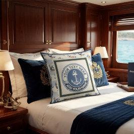 Cojín Decorativo Custom Nautical Anchor Emblem Navy Blue & Gold