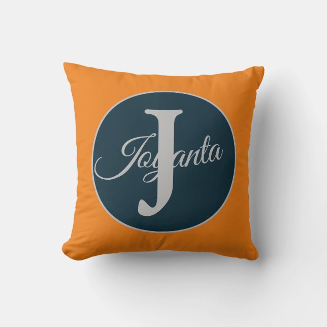 Cojín Decorativo Custom  orange greay blue Monogram Elegant (Anverso)