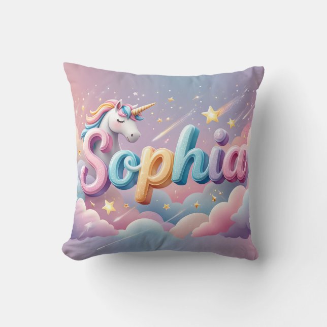 Cojín Decorativo Custom Pastel Unicorn Name Pillow (Anverso)