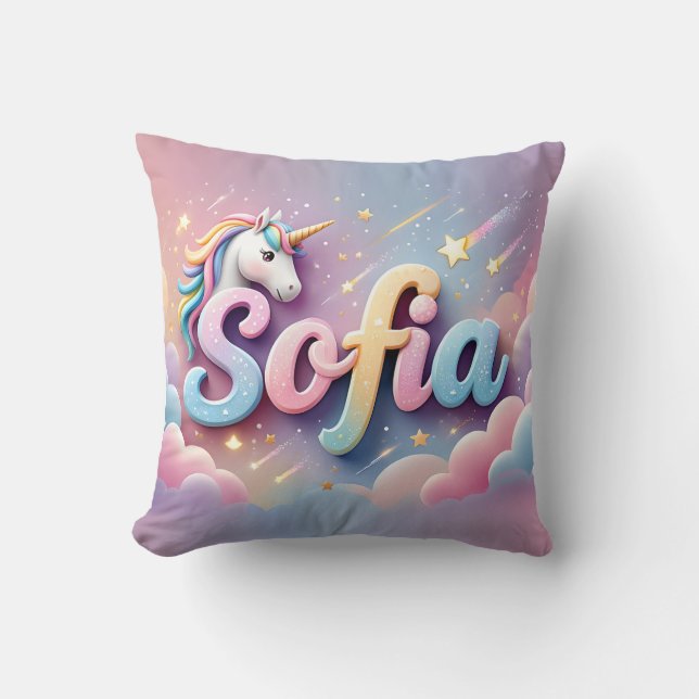 Cojín Decorativo Custom Pastel Unicorn Name Pillow (Anverso)