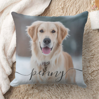 Cojín Decorativo Custom Pet Name Photo Elegant Script Dog
