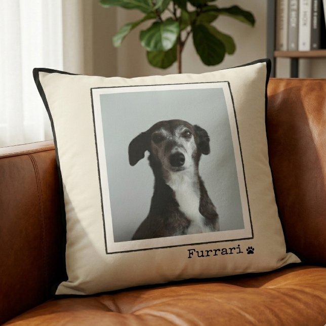 Cojín Decorativo Custom Pet Photo Retro Modern Minimal Typewriter (Modern Personalized Pet Photo Pillow a stylish gift for any dog mom or dog dad.)