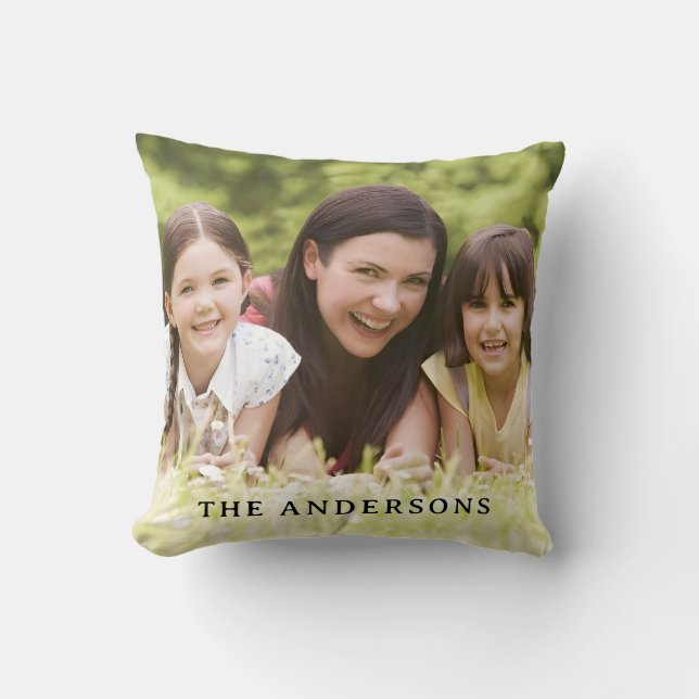 Cojín Decorativo Custom Photo with Family Name Throw Pillow (Anverso)