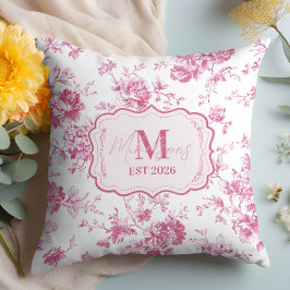 Cojín Decorativo Custom Pink Toile Floral Monogram