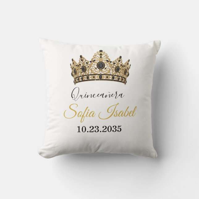 Cojín Decorativo Custom Quinceañera Gold Tiara Throw Pillow (Anverso)