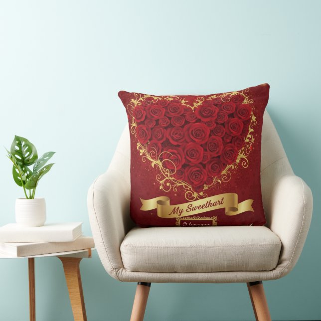 Cojín Decorativo Custom Valentine'S Red Rose Heart Love  (Silla)
